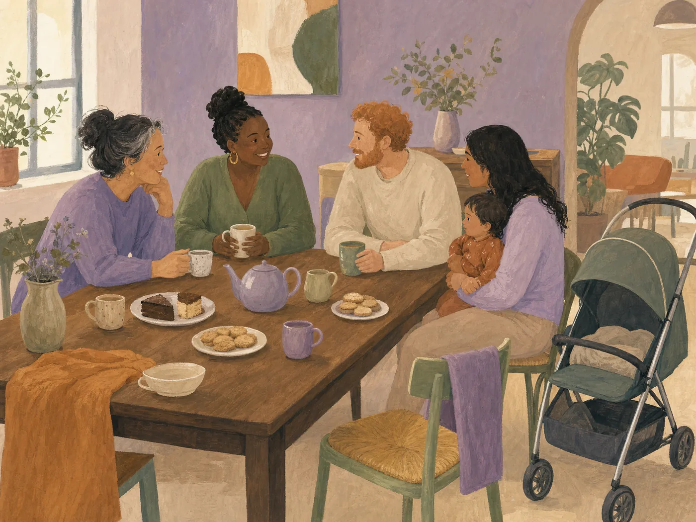 Illustration of parents talking around the Nurture Table