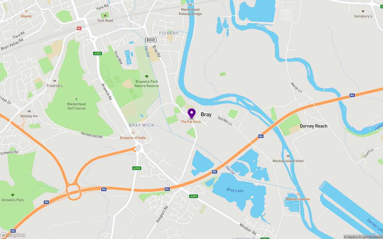Map showing Bray and our venue in High Wycombe