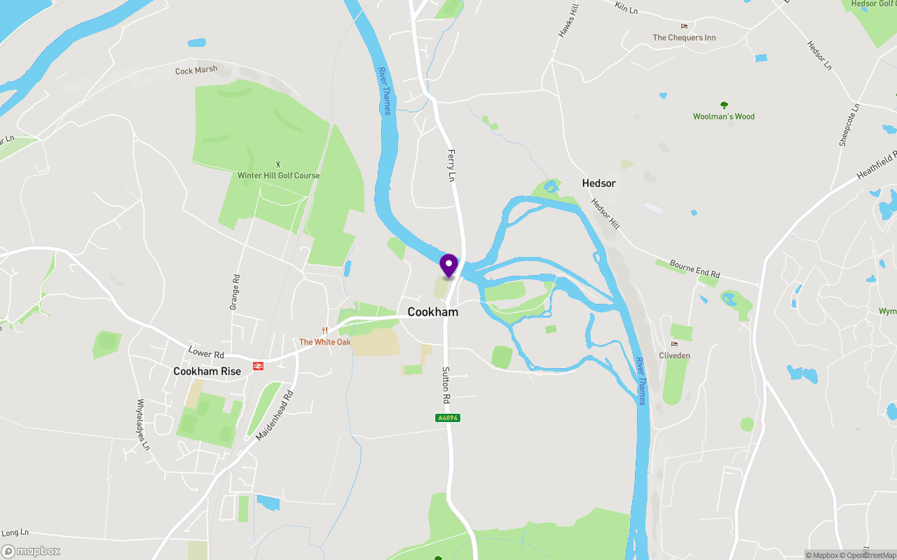Map showing Cookham and our venue in High Wycombe