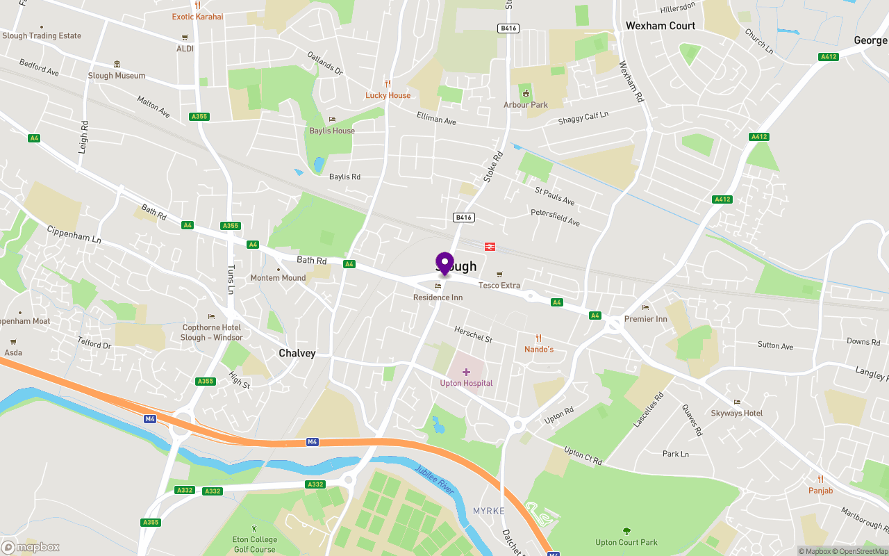 Map showing Slough and our venue in High Wycombe